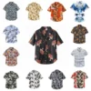 Men's Casual Stylish Short Sleeve Button-Up Printed Dress Shirts Cotton Shirt