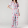 Custom Full Over Print Satin Silk Pajamas Women's Nightgown Two-piece Sleepwear Summer Home Wear - Image 5