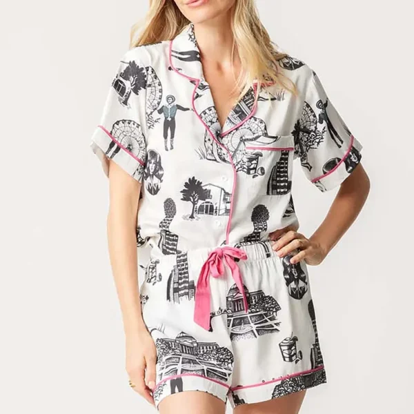 Custom Full Over Print Satin Silk Pajamas Women's Nightgown Two-piece Sleepwear Summer Home Wear - Image 6