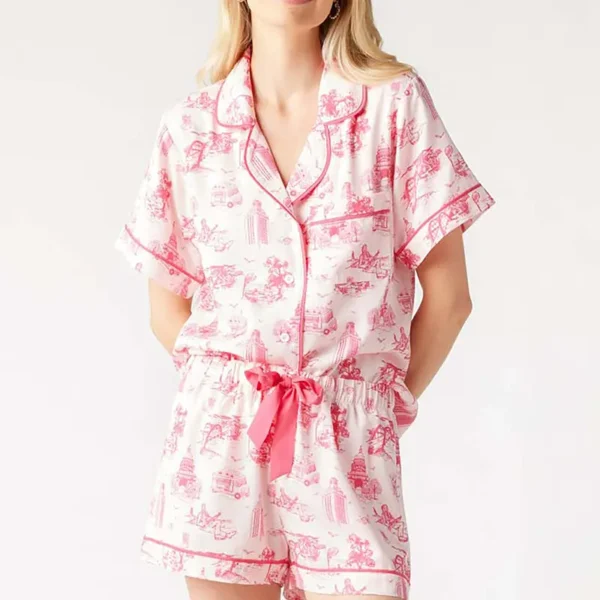 Custom Full Over Print Satin Silk Pajamas Women's Nightgown Two-piece Sleepwear Summer Home Wear - Image 2